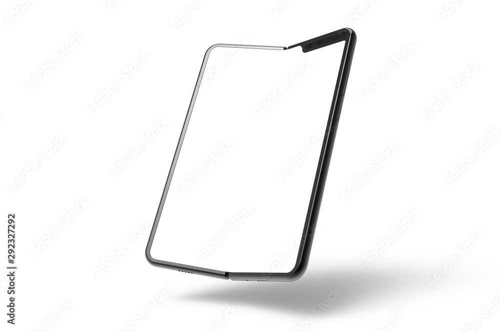Poster folding smart phone empty screen view on the white background