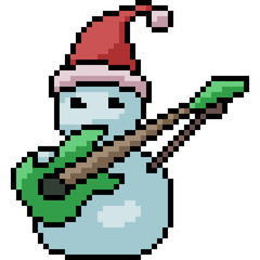 Fototapeta premium vector pixel art snowman guitar
