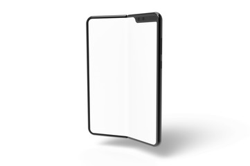 Folding Smart phone empty screen view on the white background