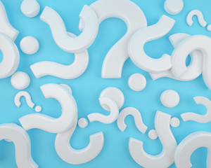 The question mark on blue background. minimal creative idea concept. 3D render.