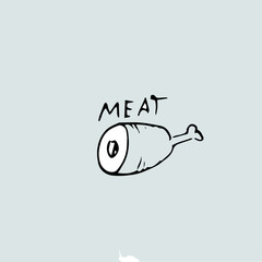 Hand drawn meat or ham and inscription