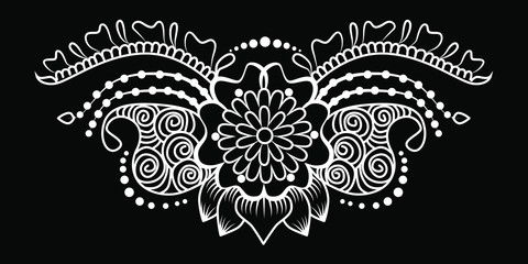 Ornament of flowers, petals, branches and circles.