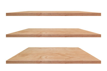 Empty vintage wooden shelf isolated on white background. with clipping path