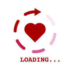 Flat icon with red heart and an arrow around it loading the content on white background - vector illustration