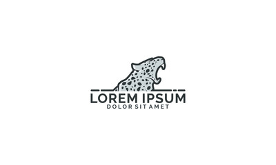 Leopard roar logo template with straight line art modern symbol in flat design pictogram illustration