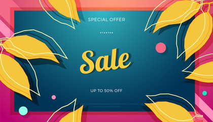 Autumn seasonal sale banner colorful design. Fall vector illustration template
