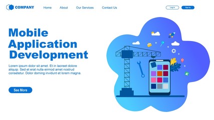 Website or landing page of Mobile application development process flat vector illustration.Suitable For web landing page,Wallpaper, Background, Card, banner,Book Illustration