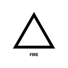 Symbol of nature element, icon. Fire. Black triangular sign. Vector illustration on white background.