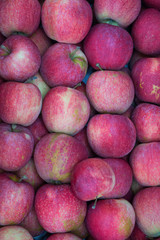 A full box of ripe, red apples, ready for sale.