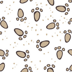 Seamless background pattern with animal tracks. Hand draw botanic vector stock illustration, EPS 10.