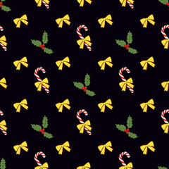 Vintage seamless pattern with vector holly pattern for paper design. Happy new year decoration. Vector graphic. Vector festive illustration. Holly berry christmas icon. Season greeting.