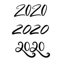 2020 hand drawn  text design emblems. Collection of Happy New Year.Isolated on white background
