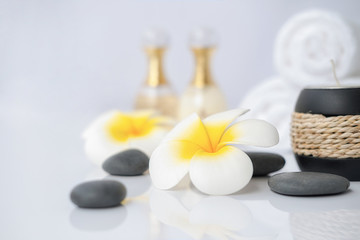 Obraz na płótnie Canvas Spa treatment concept. Spa background with spa accessories on white background.