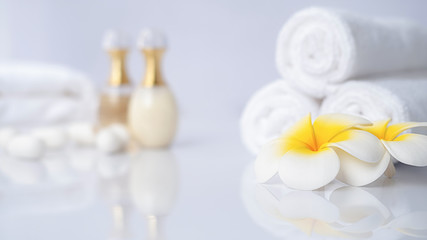 Spa treatment concept. Spa background with spa accessories on white background.
