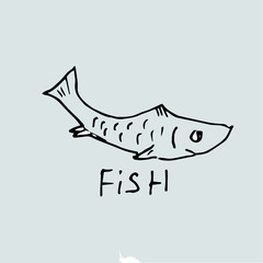 Hand drawn fish and inscription,  template