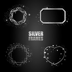 Set of vector silver metallic frames. Vector Isolated objects on a black background. Used for wedding invitations, birthday cards, banners,