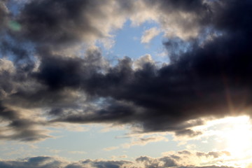 Fototapeta na wymiar daytime blue cloudy sky with gray little party