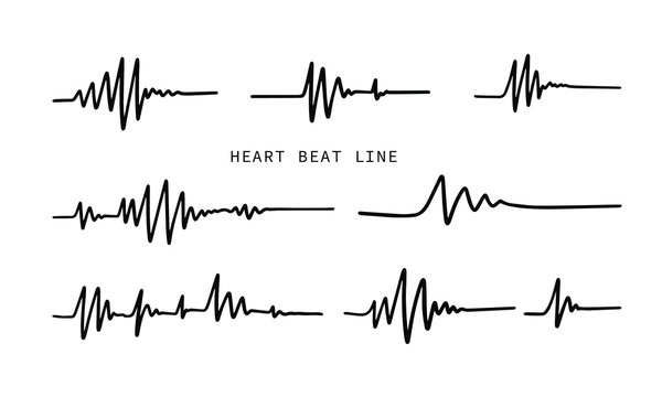 Heart beat line. Simple collection of cardiogram related line icons. Thin line vector set of signs for infographic, logo, app development and website design. Vector illustration.