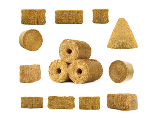 fuel briquettes of straw  isolated on a white background