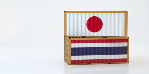 Two freight container with Taiwan and Japan flag. Copy space on the left side - 3D Rendering