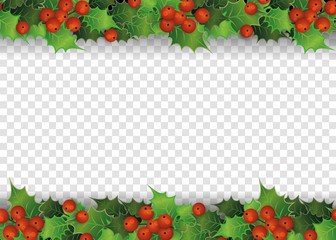 Christmas frame - holly tree berries and leaves on top and bottom border