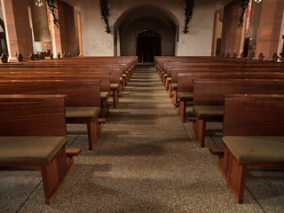 Wooden seat inside of church