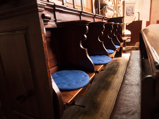 Wooden seat inside of church
