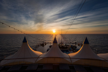 Awesome sunset seen from the stern of a cruise ship