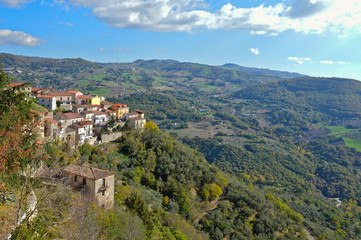 Fototapeta na wymiar View of a rural village in the mountains of the province of Benevento