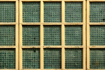 Glass blocks windows in an abandoned industrial building