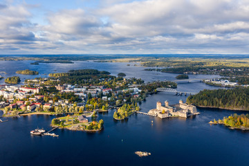 City Savonlinna bird's eye view, view of the castle Olavinlinna.