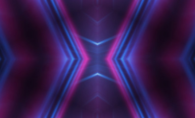Obraz na płótnie Canvas Dark abstract futuristic background. Neon lines glow. Neon lines, shapes. Pink-blue glow. Empty Stage Background