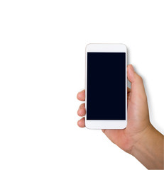 Male hand holding smart phone isolated on white.File contains clipping path.