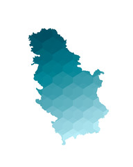 Vector isolated illustration icon with simplified blue silhouette of Serbia map. Polygonal geometric style. White background