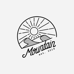 Mountain hill with sunshine illustration.Desert logo design template.