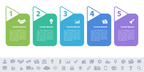 Business infographic design template with 5 steps or options using for process diagram, workflow layout, flow chart, infograph and banner