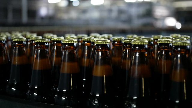 Beer bottling production line at the brewery.
