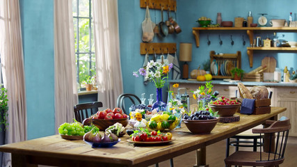 landscape picture with kitchen room decoration showcase