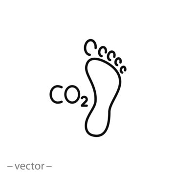 footprint carbon icon, outline footprint, impact co2 on environmental, thin line symbol on white background - editable stroke vector illustration eps 10