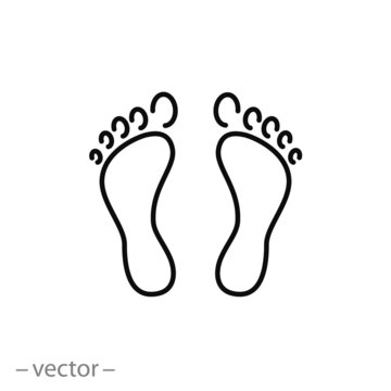 foot print icon, step, outline footprint, barefoot sign, thin line symbol on white background - editable stroke vector illustration eps 10