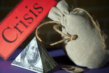 Financial crisis.The world of money is devalues.Financial world explodes.Currency decrease. Global economic recession concept.Debt crisis