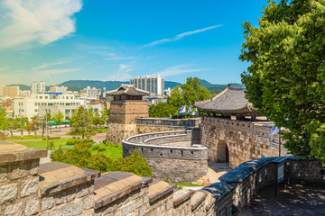 Fortress in Suwon, Hwaseong Fortress is the wall surrounding the center of Suwon seoul,South Korea.