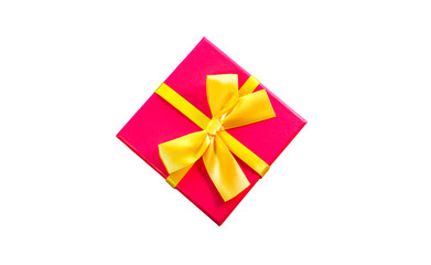 Pink Birthday present box isolated on white background. Season's  gifts for women and girls. Merry Christmas and Happy New Year holidays surprise.