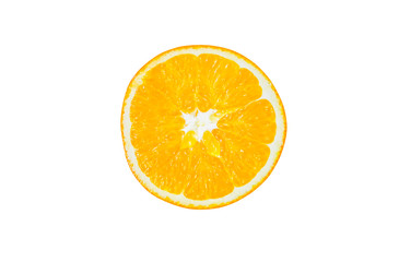 Fresh oranges cut in slice isolated on white background. Healthy food. Fresh vitamins. Vegetarian.
