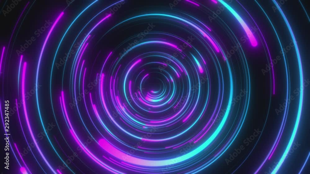 Poster looped animation. abstract background with moving through bright circles in red and blue color. mode