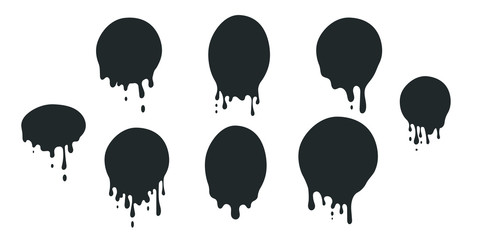Dripping Wet Paint Circle. Ink drop, Liquid Splash / Splatter, Melted Metal, Wax Stamp, Chocolate Stain. Illustrated Vector Paint Set