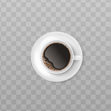 White Cup Of Black Coffee With Realistic Foam Froth Seen From Top View
