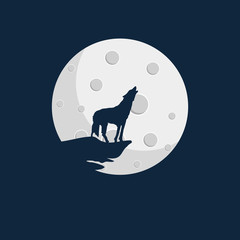 Wolf howls at the moon, vector art illustration.