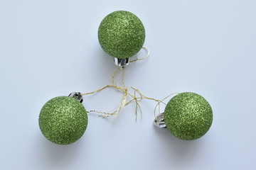 Christmas toys. Decorations for the Christmas tree. Background from New Year's toys.