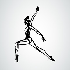 Fototapeta na wymiar Ballet girl. Art gymnastics dancing woman. Vector logo